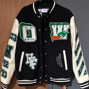 BRAND NEW Women’s Off White green and white varsity jacket. Size 44 (L)